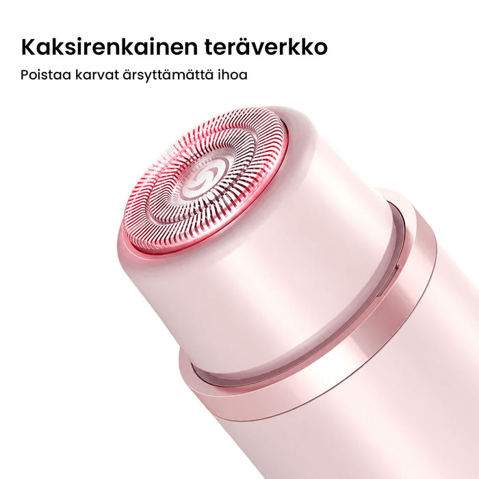 Vartalotrimmeri Ultra -laitteen pyöreä, vaaleanpunainen vaihtoterä, jossa on kaksirivinen metalliteräverkko.