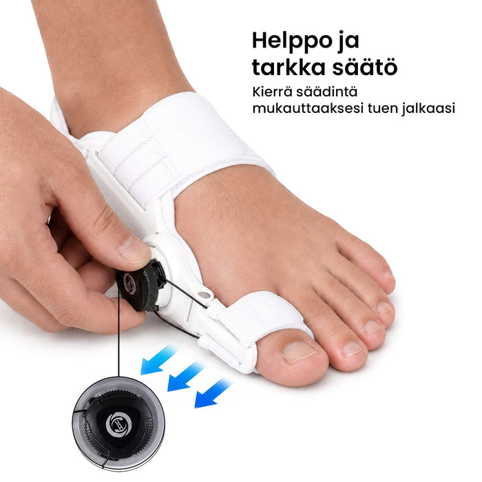 Hallux valgus -korjaaja säädettävällä varvastuella